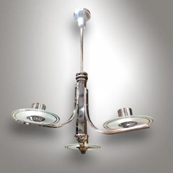 Chandelier - chrome, sandblasted glass - 1935 Chandelier - chrome, sandblasted glass - 1935