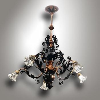 Five Light Chandelier - metal, copper - 1900 Five Light Chandelier - metal, copper - 1900
