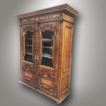 Bookcase with Glazed Doors - solid oak, brass - 1880 Bookcase with Glazed Doors - solid oak, brass - 1880