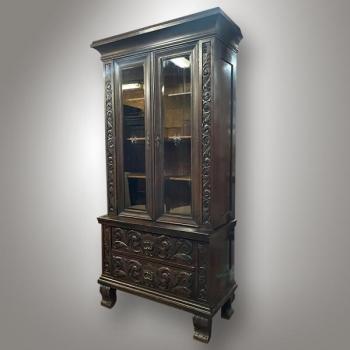 Bookcase with Glazed Doors - patinated bronze, solid oak - 1930 Bookcase with Glazed Doors - patinated bronze, solid oak - 1930