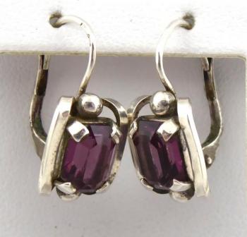Silver earrings with purple stones - Jablonec 