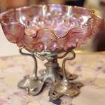 Glass Pedestal Bowl - bronze, iridescent glass - 1900