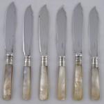 Six silver-plated knives, with mother-of-pearl 