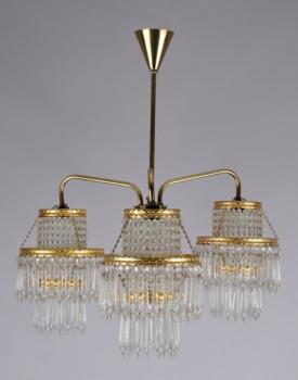 Three Light Chandelier - metal, glass - 1900