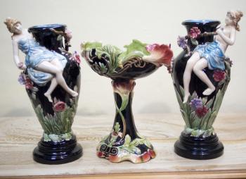 Two vases and a jardiniere