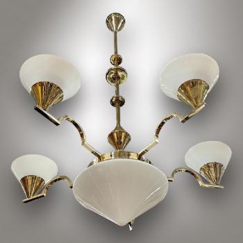 Functionalist brass chandelier, Bauhaus style