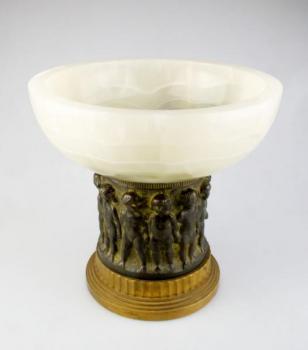 Pedestal Bowl - patinated bronze, brass - Gustav Gurschner - 1920