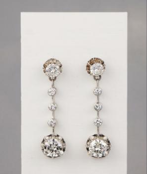 Earrings - gold, diamond - 1980