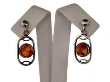 Silver Earrings - silver, amber - 1940