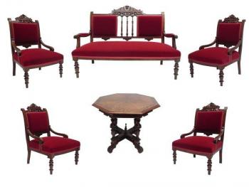 Sofa Set - wood, solid walnut wood - 1890