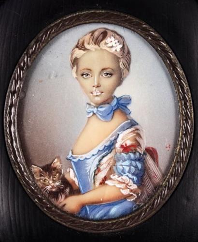 Girl with kitten, miniature