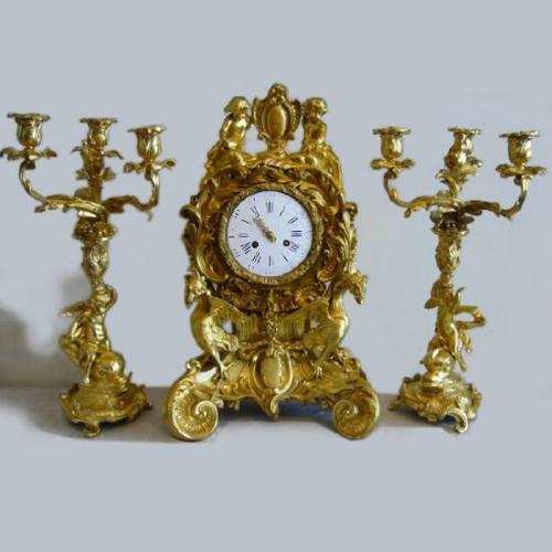 Clock with Pair of Matching Candelabra - 1790