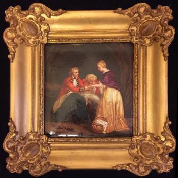 Genre paintings on porcelain Genre paintings on porcelain