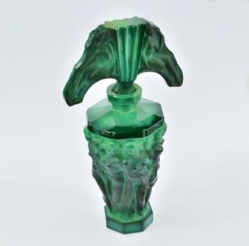 Flacon - glass, Malachite - SCHLEWOGT, design Artur Pleva - 1930 Flacon - glass, Malachite - SCHLEWOGT, design Artur Pleva - 1930