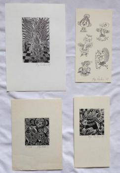 Olga Cechova - Two ex libris Animals, Bird Woman,  Olga Cechova - Two ex libris Animals, Bird Woman,