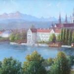 Cathedral with a city under the mountains Cathedral with a city under the mountains