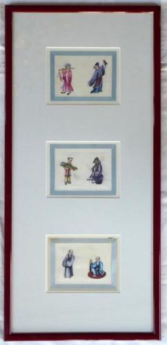 Three Chinese painted scenes from the late 19th ce Three Chinese painted scenes from the late 19th ce