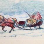 Winter motif with sleigh - illegible signature Winter motif with sleigh - illegible signature