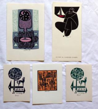 Miroslav Houra - 3x Ex libris JS, PF 1979, untitle Miroslav Houra - 3x Ex libris JS, PF 1979, untitle