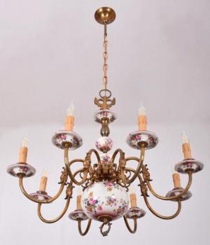 Eight Light Chandelier - patinated brass - 1960 Eight Light Chandelier - patinated brass - 1960
