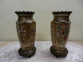 Pair of Porcelain Vases - metal, porcelain - 1880 Pair of Porcelain Vases - metal, porcelain - 1880