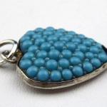 Silver heart, pendant - blue glass beads  Silver heart, pendant - blue glass beads