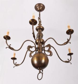 Six Light Chandelier - patinated brass - 1985 Six Light Chandelier - patinated brass - 1985