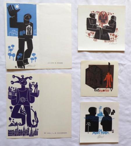 Miroslav Houra - 3x Ex libris, PF 1978, PF 1979 Miroslav Houra - 3x Ex libris, PF 1978, PF 1979