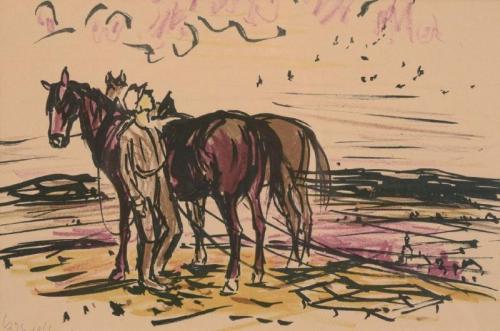 A man with horses on a field A man with horses on a field