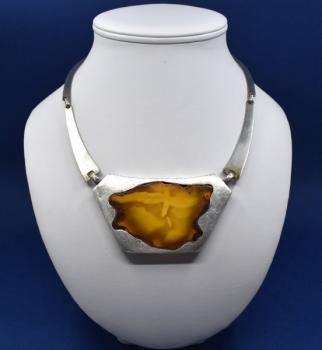 Silver Necklace - silver, amber - 1960 Silver Necklace - silver, amber - 1960