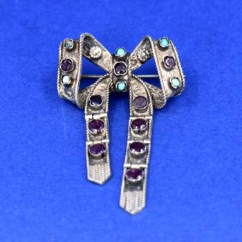 Silver brooch - silver, turquoise - 1890 Silver brooch - silver, turquoise - 1890