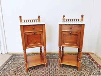 Pair of Bedside Tables - solid wood, marble - 1935 Pair of Bedside Tables - solid wood, marble - 1935