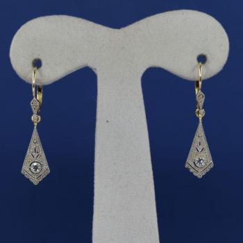 Gold Earrings with Brilliants - platinum, gold - 1930 Gold Earrings with Brilliants - platinum, gold - 1930