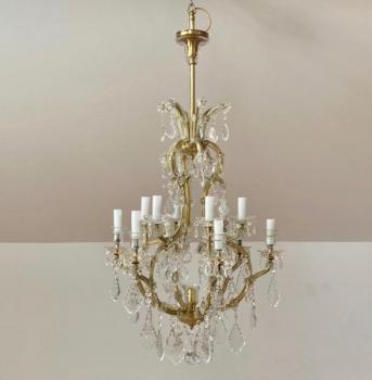 Twelve Light Chandelier - crystal, brass - 1890 Twelve Light Chandelier - crystal, brass - 1890