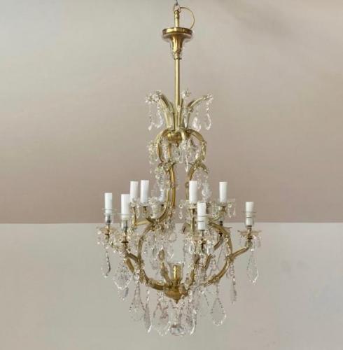 Twelve Light Chandelier - crystal, brass - 1890 Twelve Light Chandelier - crystal, brass - 1890