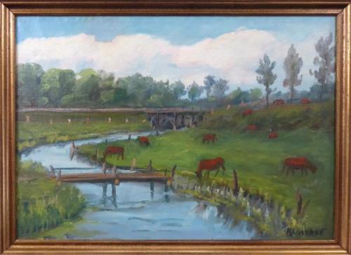 On the pasture by the river - signed in Cyrillic On the pasture by the river - signed in Cyrillic