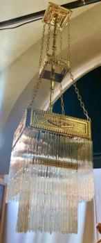Chandelier - brass, glass - 1900 Chandelier - brass, glass - 1900