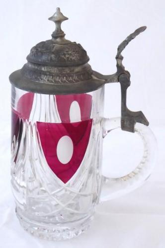 Tankard, cut glass, ruby shields Tankard, cut glass, ruby shields