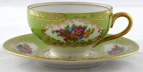 Light green mocca cup with flowers and gilding - V Light green mocca cup with flowers and gilding - V