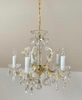 Five Light Chandelier - brass, glass - 2000 Five Light Chandelier - brass, glass - 2000