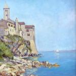 Ancient town by the sea with church towers Ancient town by the sea with church towers