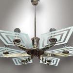 Art Deco chrome chandelier, 1930, nickel, sandblasted glass Art Deco chrome chandelier, 1930, nickel, sandblasted glass