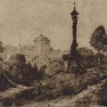 View of the castle, on the road with the lantern View of the castle, on the road with the lantern