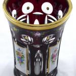 Ruby and clear glass with painted flowers Ruby and clear glass with painted flowers