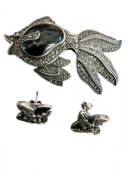Silver brooch - silver, black onyx - 1980 Silver brooch - silver, black onyx - 1980
