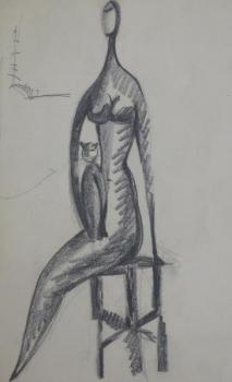 Jindrich Wielgus - Sitting nude with a cat Jindrich Wielgus - Sitting nude with a cat