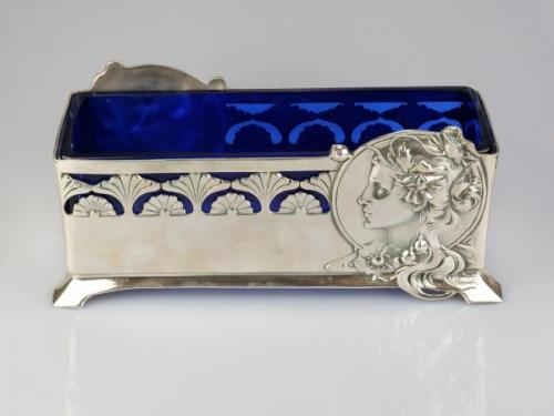 Jardiniere - tin, blue glass - 1905 Jardiniere - tin, blue glass - 1905