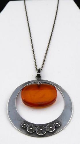 Silver necklace, circle, and oval amber Silver necklace, circle, and oval amber