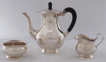 Silver teapot, milk jug and sugar bowl - Bremer We Silver teapot, milk jug and sugar bowl - Bremer We