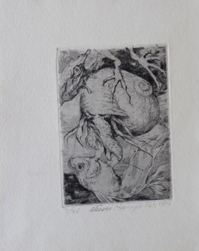 Petr Hampl - Surrealist motif, conch and fish  Petr Hampl - Surrealist motif, conch and fish